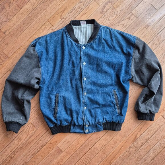 Vintage Molson Canadian Rocks Denim Bomber Coat Snap Front Jacket XL - Picture 2 of 15